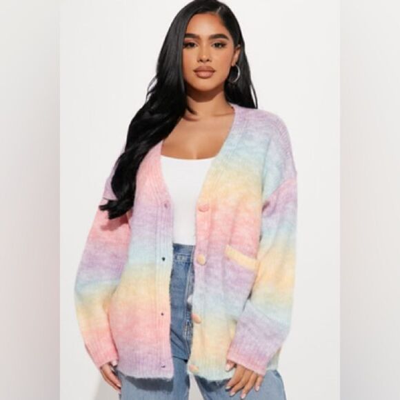 NWT Fashion Nova Women’s Crush Rainbow Spacedye Cardigan Size L - Picture 1 of 10